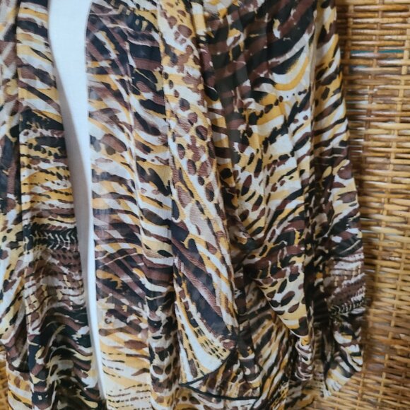 NWT Avenue Sz 30/32 Kimono Jacket Topper Cover Up Waterfall Boho Flowy Browns - Picture 3 of 6